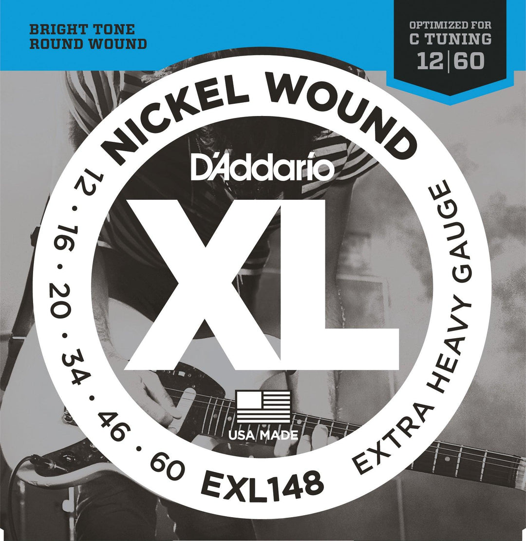 D'Addario XL Electric Guitar String Set, Nickel, EXL148 Extra-Heavy .012-.060 - A Strings