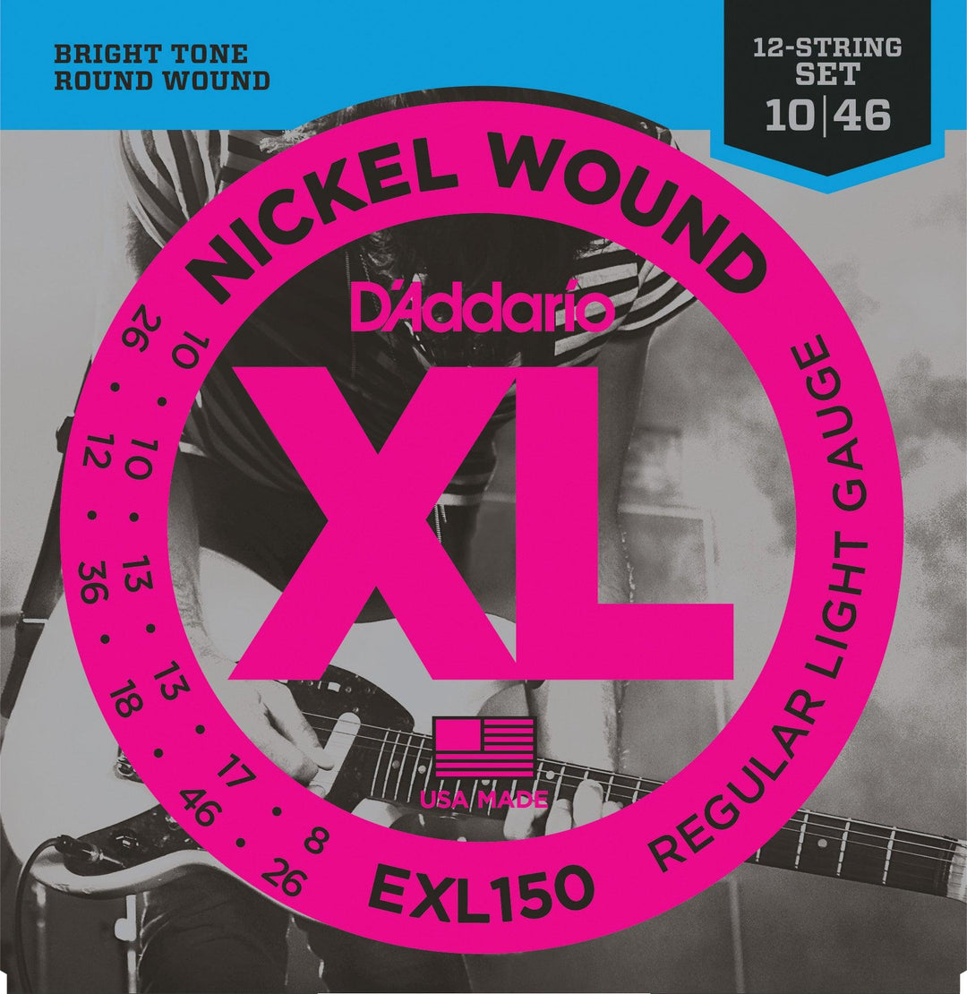 D'Addario XL 12-String Guitar String Set, Nickel, EXL150 Regular Light .010-.046 - A Strings