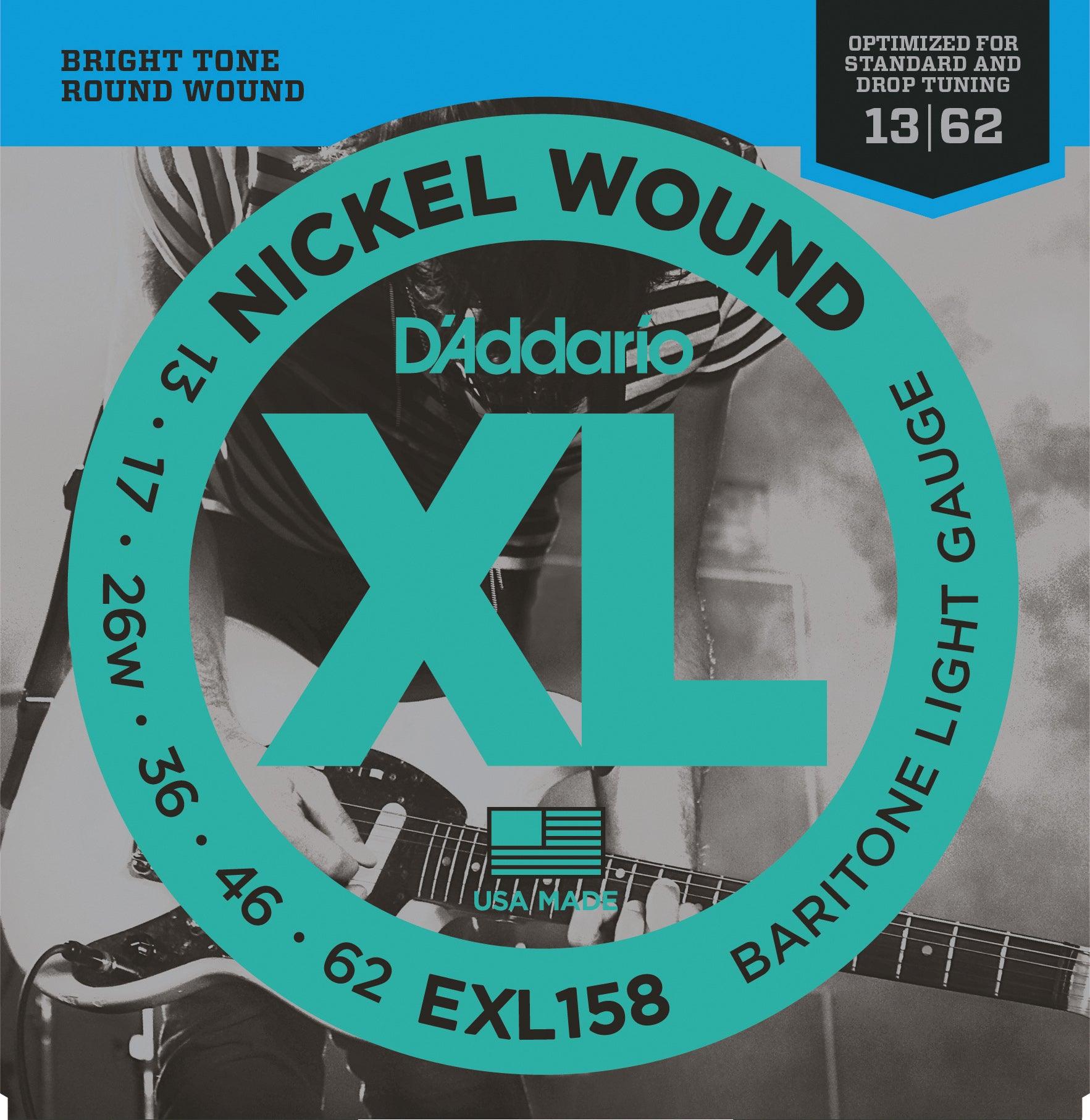 D Addario XL Electric Guitar String Set Wound 3rd EXL158 Baritone Light .013 .062