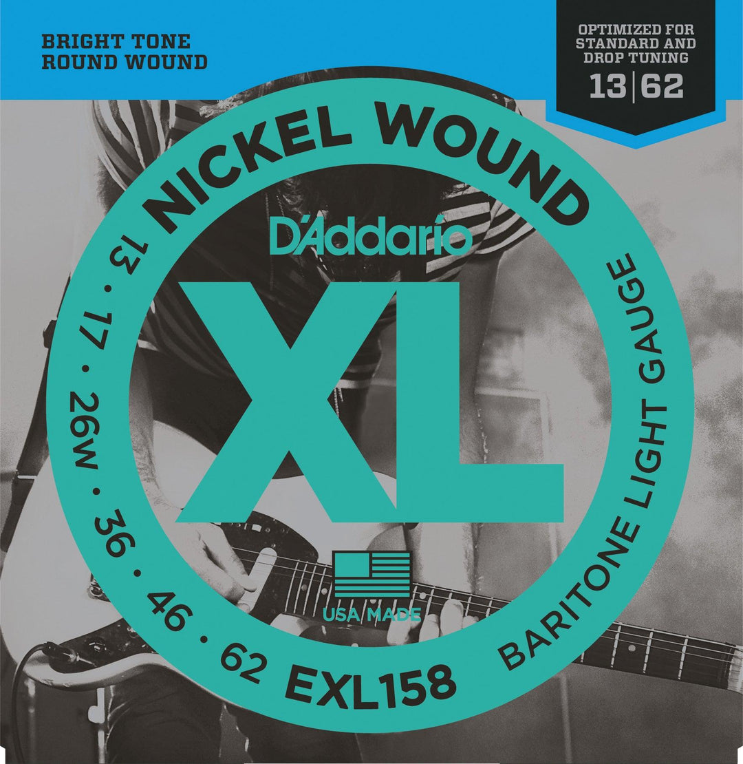 D'Addario XL Electric Guitar String Set, Wound 3rd, EXL158 Baritone Light .013-.062 - A Strings