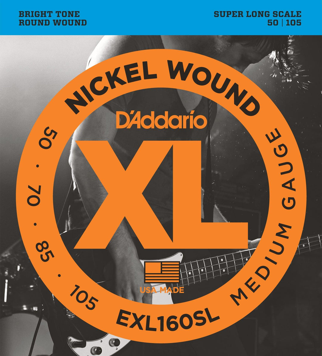D'Addario XL Bass Guitar String Set, Nickel, EXL160SL Medium .050-.105, Super Long Scale - A Strings