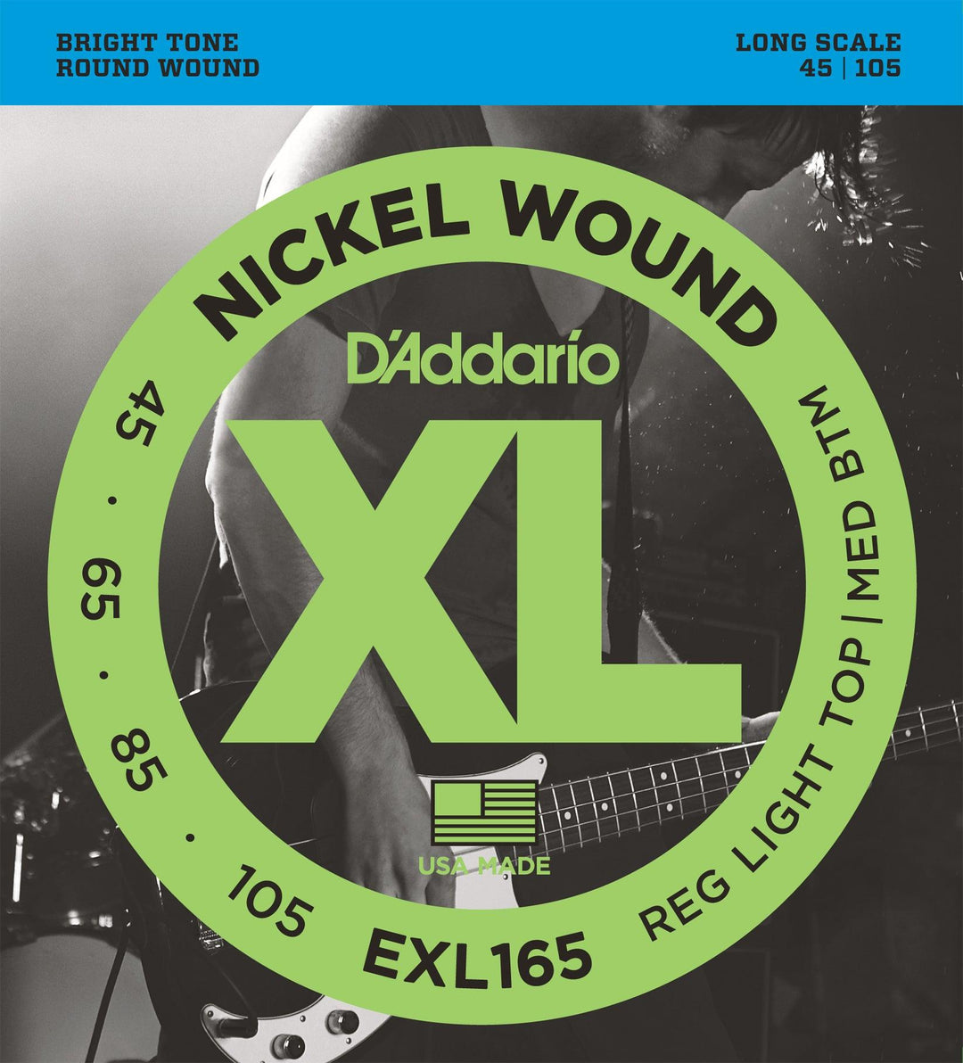 D'Addario XL Bass Guitar String Set, Nickel, EXL165 Regular Light/Medium .045-.105 - A Strings