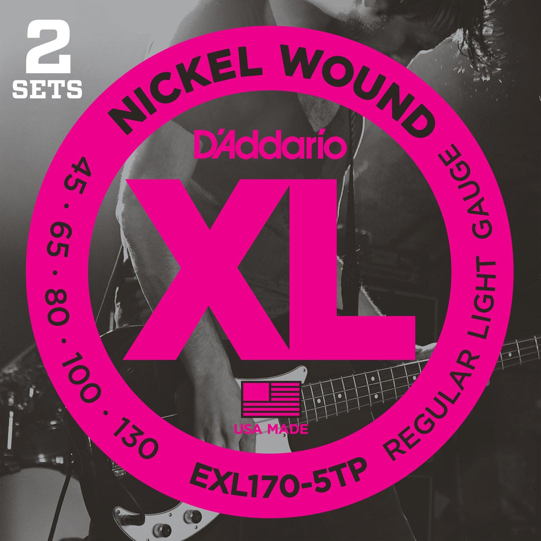 D'Addario XL Bass Twin Pack String Sets, Nickel, EXL170-5TP Light .045-.130 - A Strings