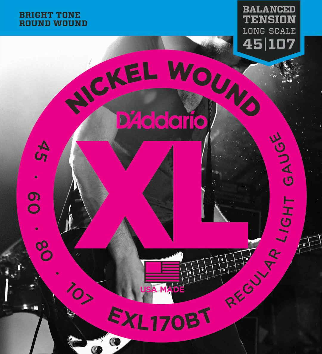 D'Addario XL Bass Guitar String Set, Nickel, EXL170BT Balanced Tension Light .045-.107 - A Strings