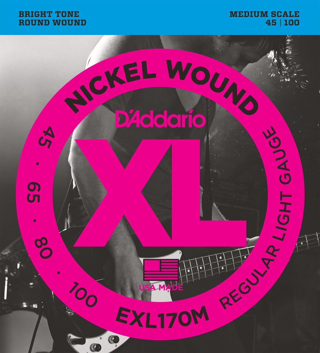D'Addario XL Bass Guitar String Set, Nickel, EXL170M Light .045-.100, Medium Scale - A Strings