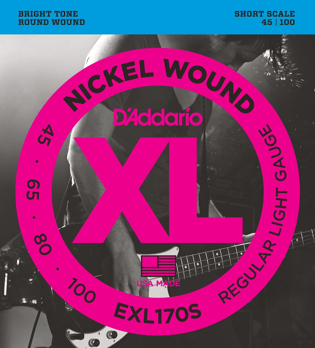 D'Addario XL Bass Guitar String Set, Nickel, EXL170S Light .045-.100, Short Scale - A Strings