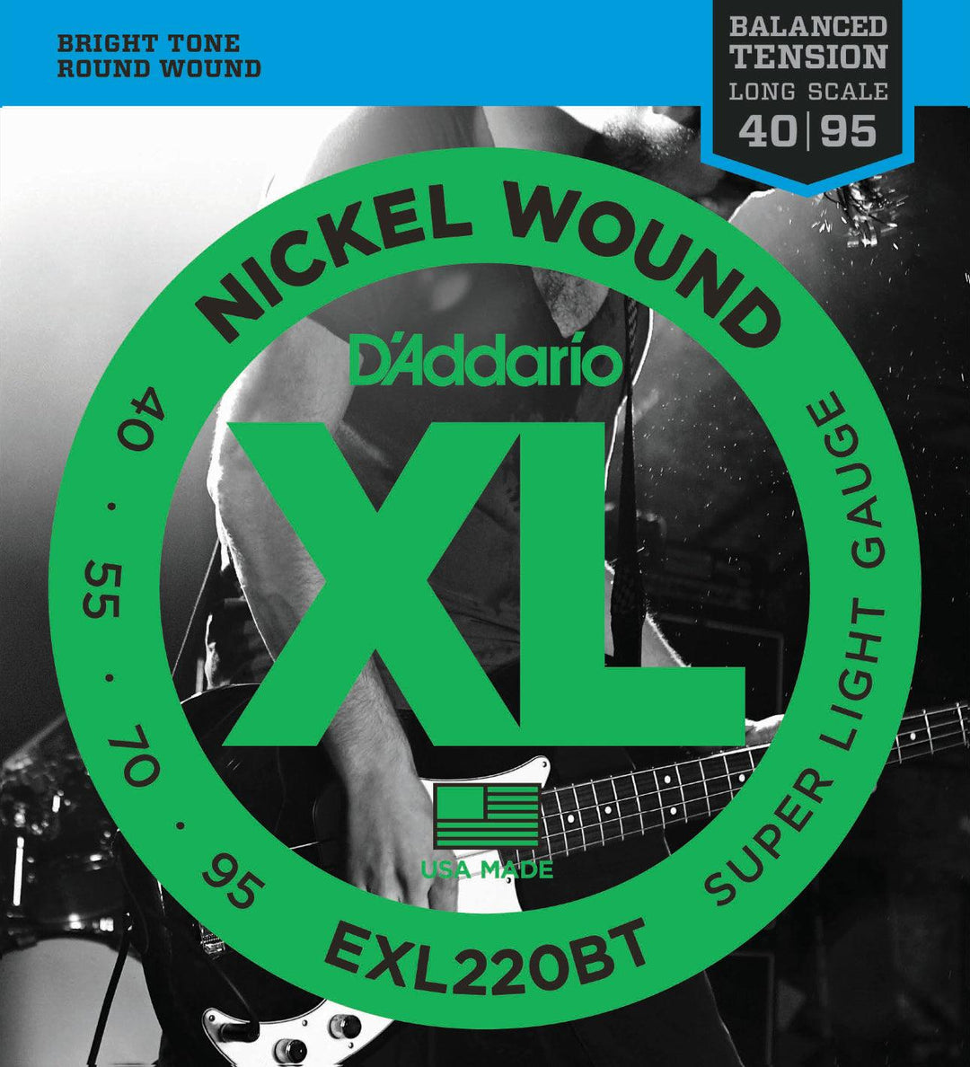 D'Addario XL Bass Guitar String Set, Nickel, EXL220BT Balanced Tension Super Light .040-.095 - A Strings