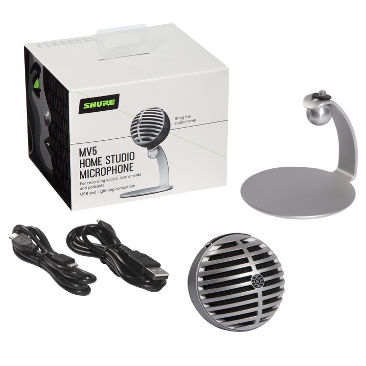 Shure MOTIV MV5 Condenser Microphone, Lightning Cable, Grey
