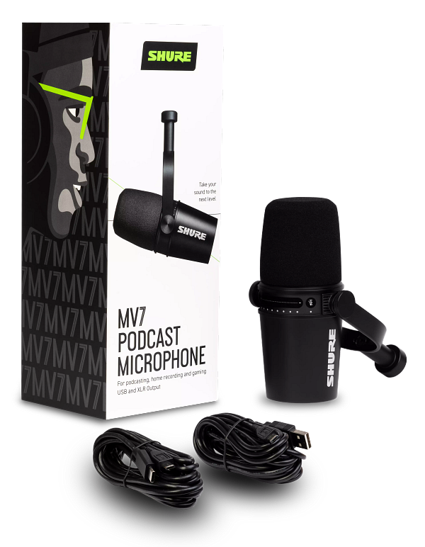 Shure MOTIV MV7 Podcast Dynamic XLR/USB Microphone, Black
