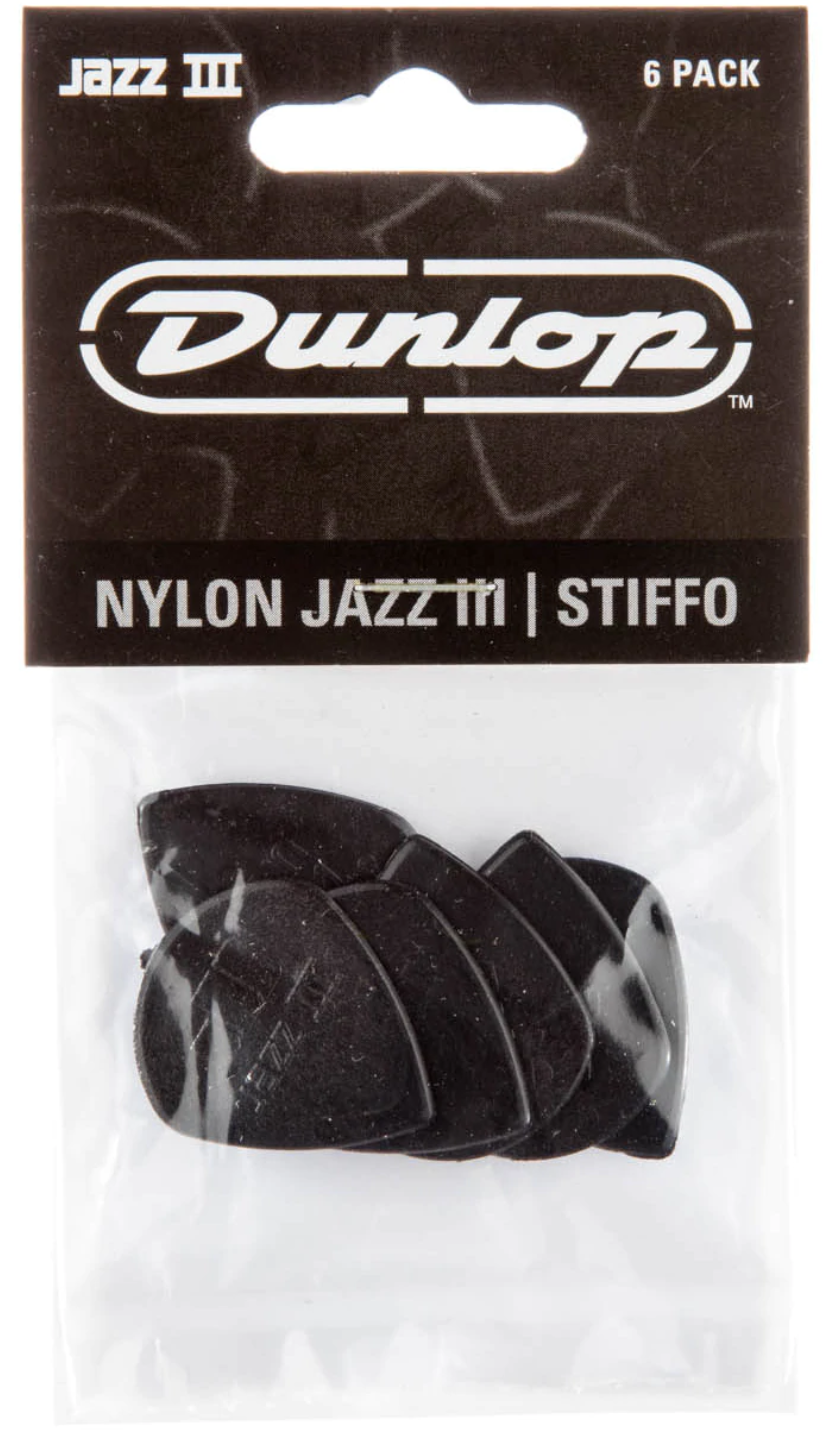 Jim Dunlop Jazz III Picks, Black Stiffo, Players Pack 6