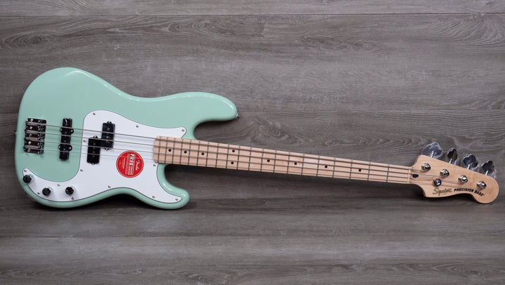 Bajo Squier FSR Affinity Series Precision Bass PJ, diapasón de arce, golpeador blanco, verde surf