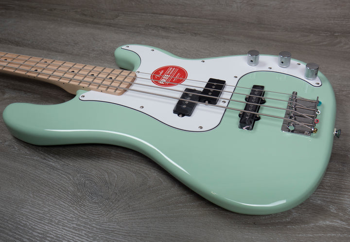 Bajo Squier FSR Affinity Series Precision Bass PJ, diapasón de arce, golpeador blanco, verde surf