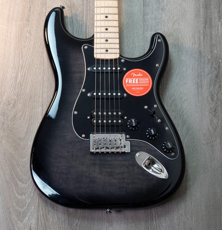 Squier Affinity Series Stratocaster FMT HSS, touche en érable, pickguard noir, Black Burst