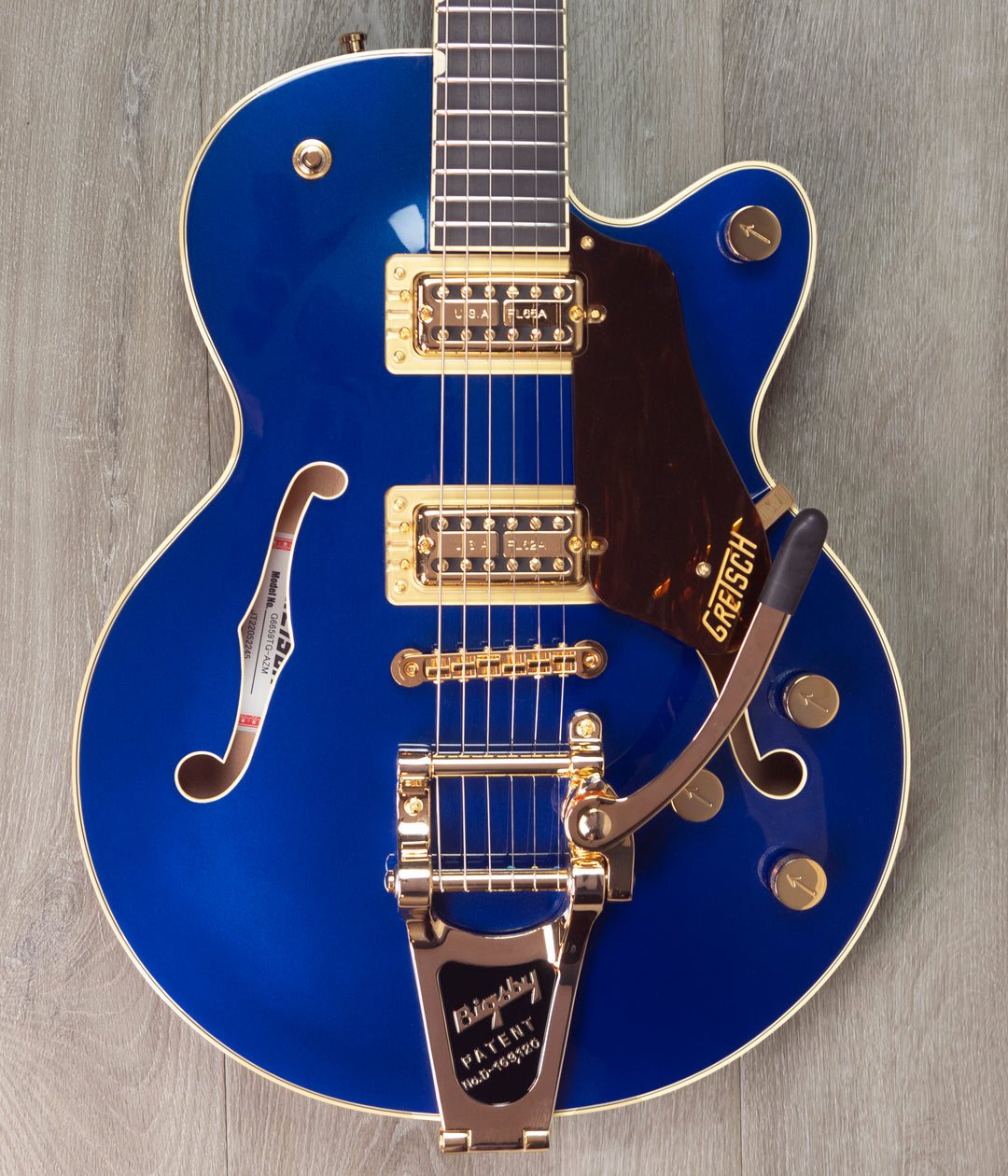 Gretsch G6659TG Players Edition Broadkaster Jr. Centre Block Single-Cut with String-Thru Bigsby and Gold Hardware, Ebony Fingerboard, Azure Metallic