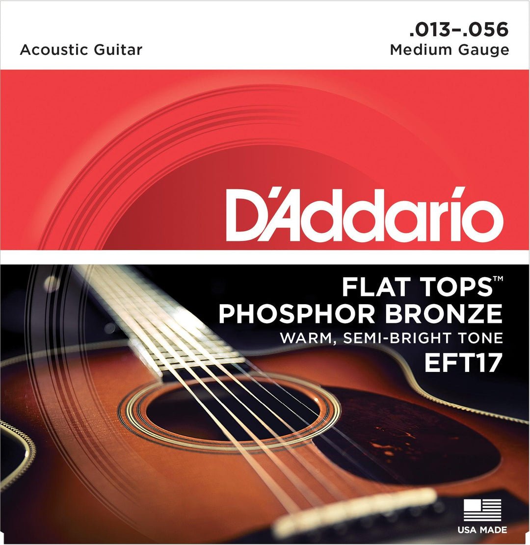 D'Addario Flat Tops Acoustic String Set, Phosphor Bronze, EFT17 Medium .013-.056 - A Strings
