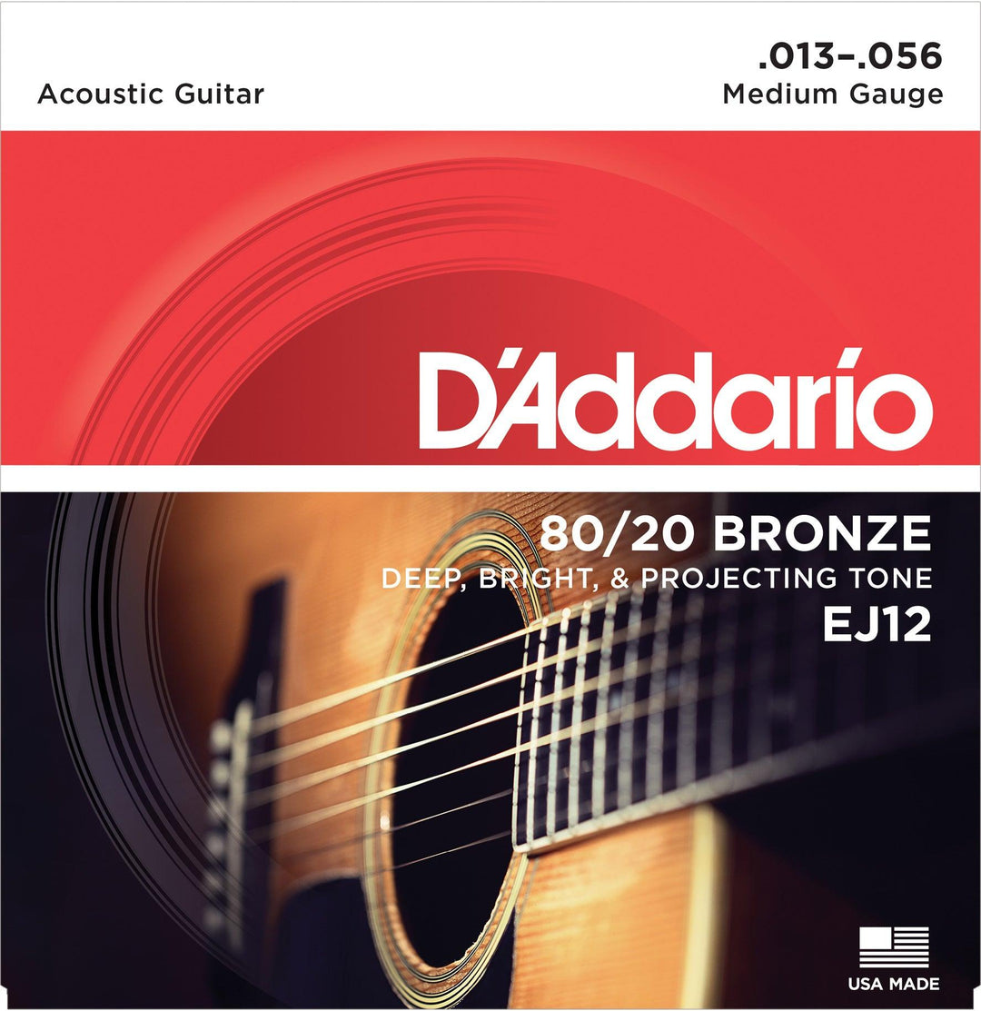 D'Addario Acoustic String Set, 80/20 Bronze, EJ12 Medium .013-.056 - A Strings