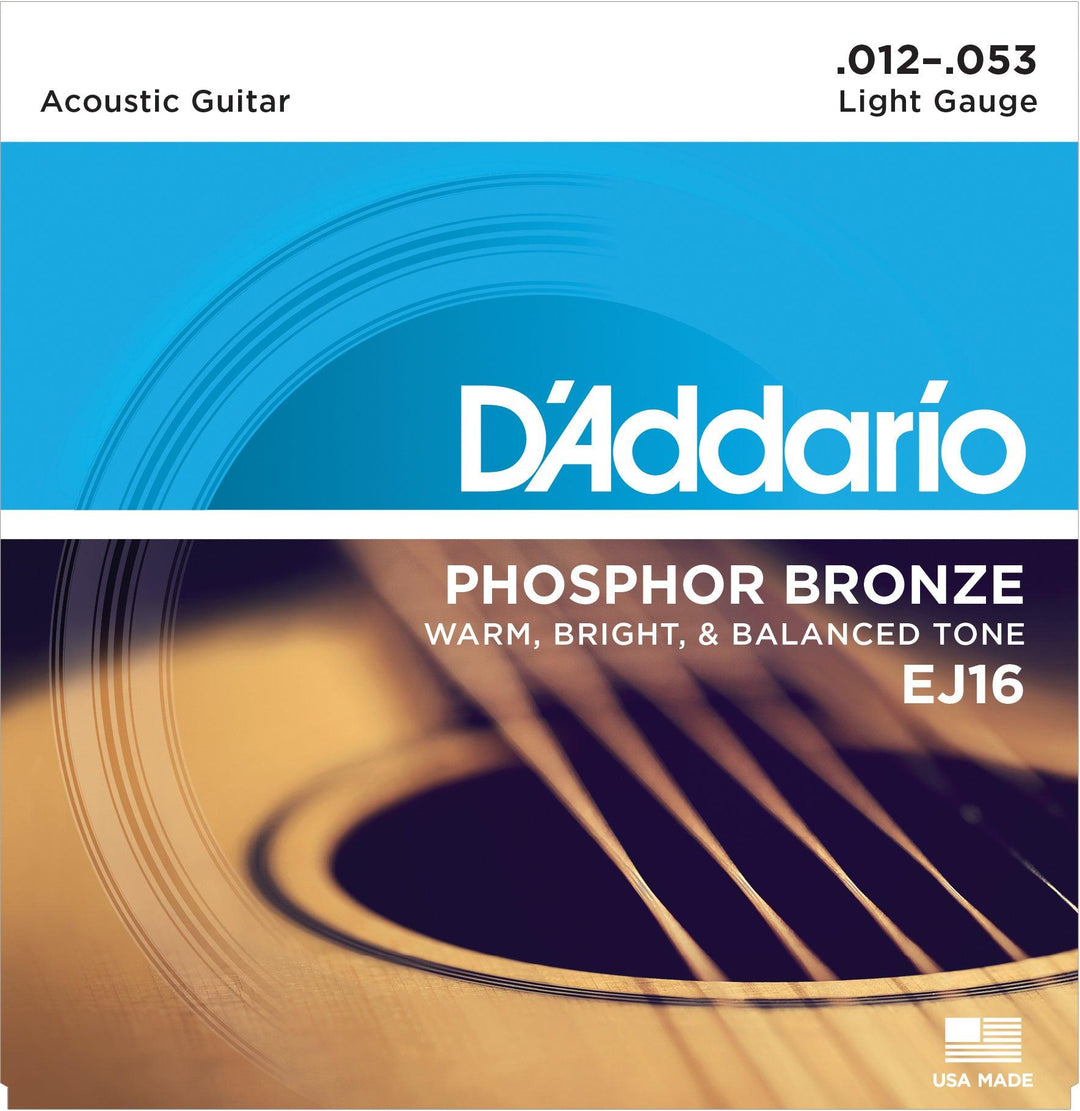 D'Addario Acoustic String Set, Phosphor Bronze, EJ16 Light .012-.053 - A Strings
