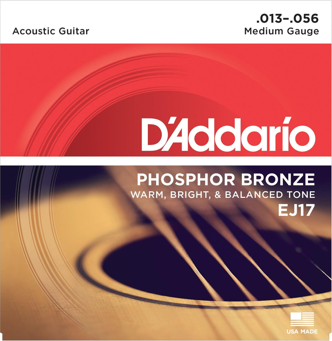 D'Addario Acoustic String Set, Phosphor Bronze, EJ17 Medium .013-.056 - A Strings