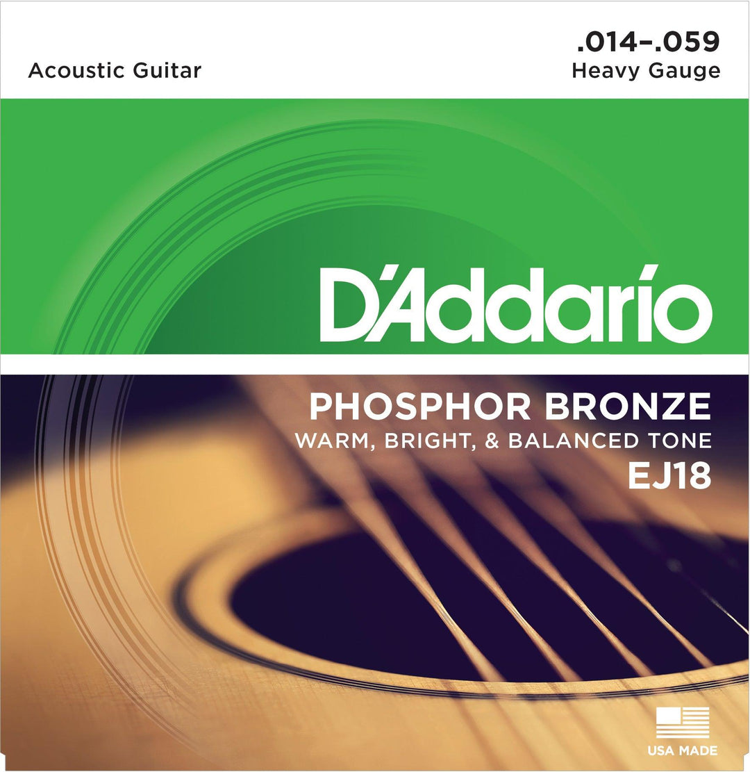 D'Addario Acoustic String Set, Phosphor Bronze, EJ18 Heavy .014-.059 - A Strings
