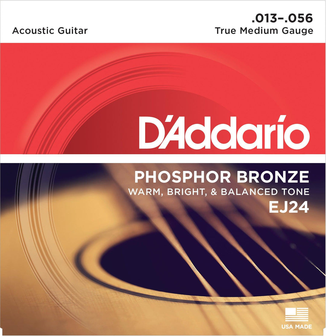 D'Addario Acoustic String Set, Phosphor Bronze, EJ24 True Medium .013-.056 - A Strings