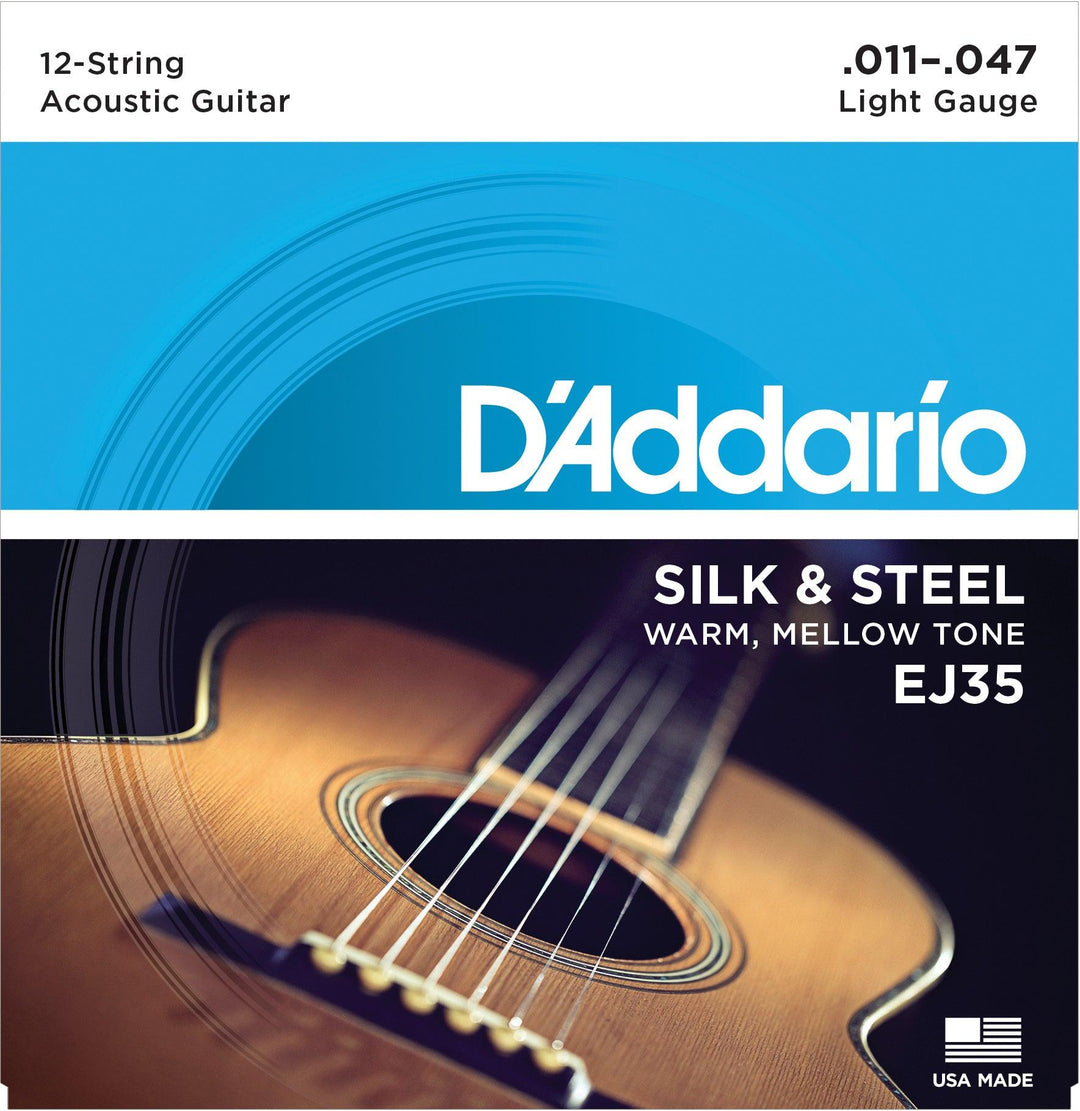 D'Addario 12-String Guitar String Set, Silk & Steel, EJ35 .011-.047 - A Strings