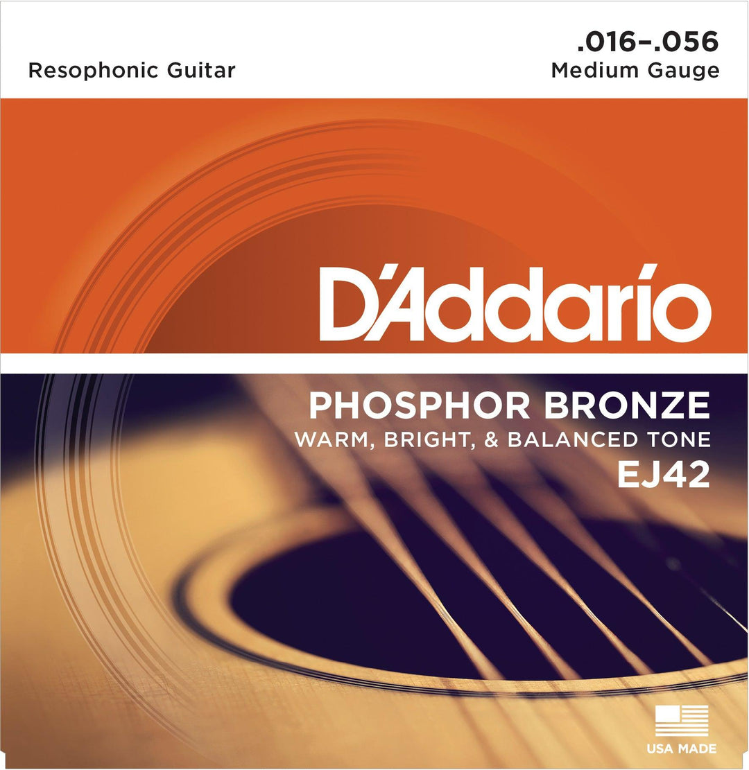 D'Addario Acoustic String Set, Phosphor Bronze, EJ42 Resophonic .016-.056 - A Strings