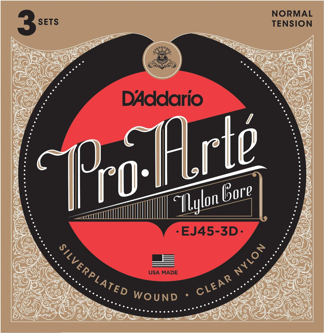 D'Addario 3-Pack ProArte Classical Guitar String Sets, Nylon, EJ45-3D Normal Tension - A Strings