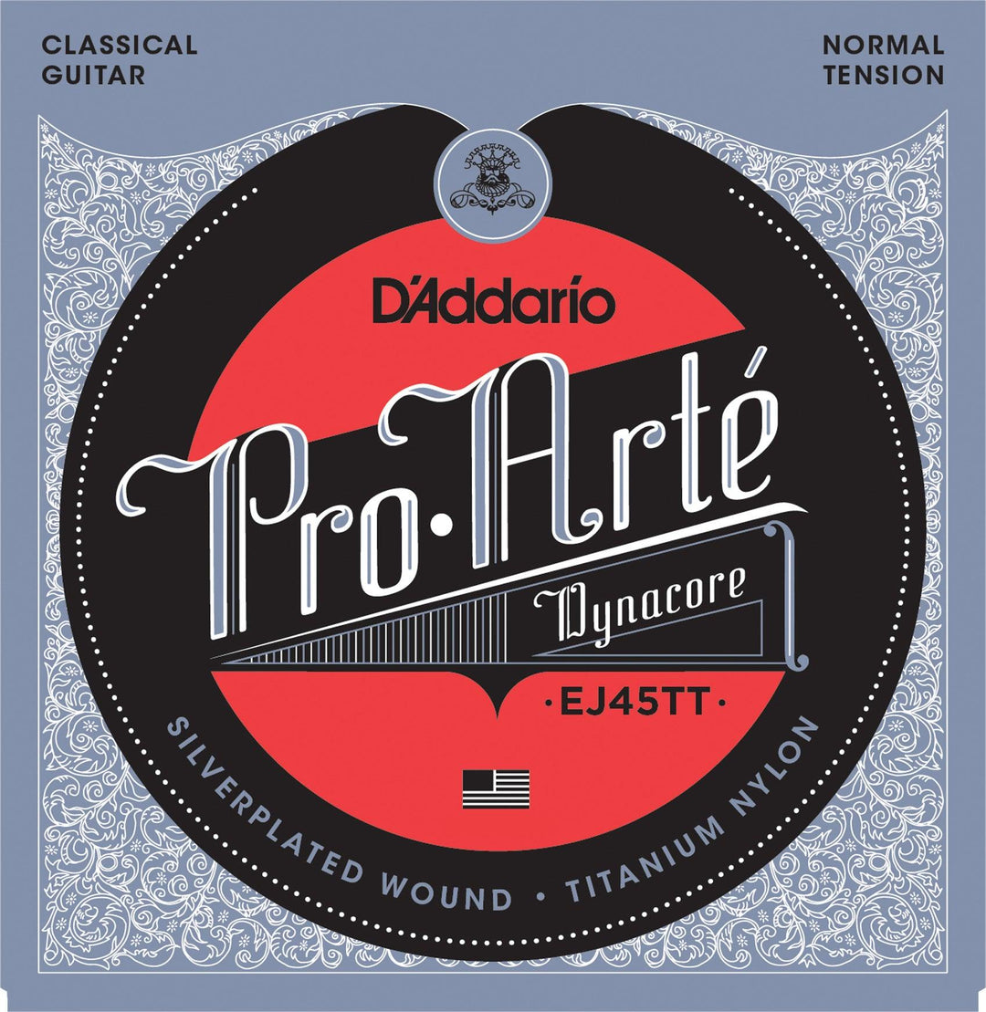 D'Addario ProArte Dynacore Classical Guitar String Set, Titanium Trebles, EJ45TT Normal Tension - A Strings