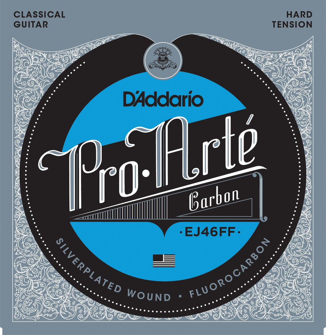 D'Addario ProArte Carbon Classical Guitar String Set, Carbon Trebles Dynacore Basses, EJ46FF Hard Tension - A Strings