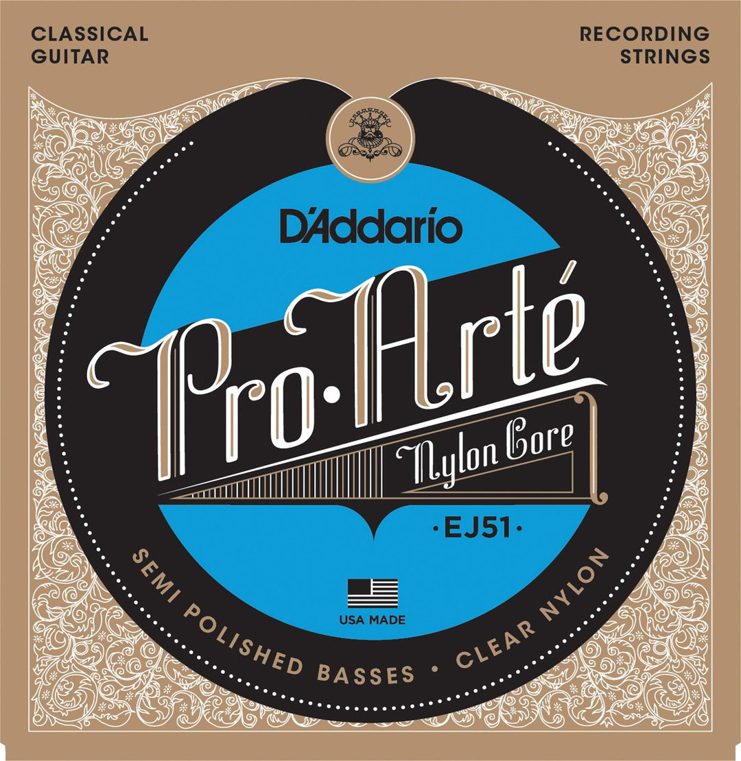 D'Addario ProArte Polished Basses Classical Guitar String Set, EJ51 Hard Tension - A Strings
