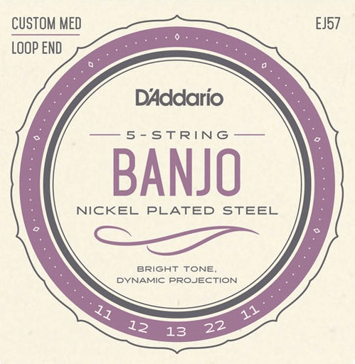 D'Addario 5-String Banjo String Set, Nickel, EJ57 Custom Medium .011-.022 - A Strings