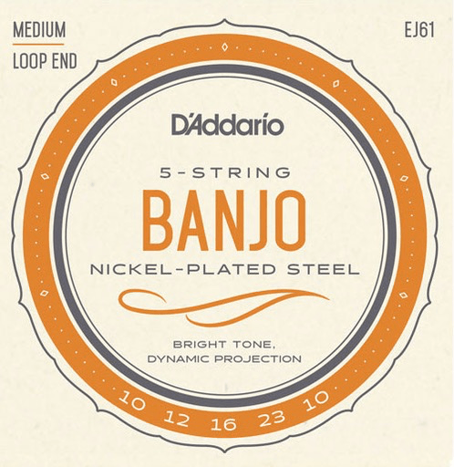 D'Addario 5-String Banjo String Set, Nickel, EJ61 Medium .010-.023 - A Strings
