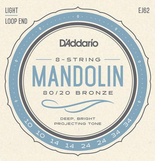 D'Addario Mandolin String Set, 80/20 Bronze, EJ62 Light .010-.034 - A Strings