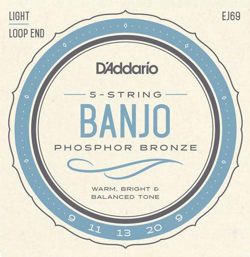 D'Addario 5-String Banjo String Set, Phosphor Bronze, EJ69 Light .009-.020 - A Strings