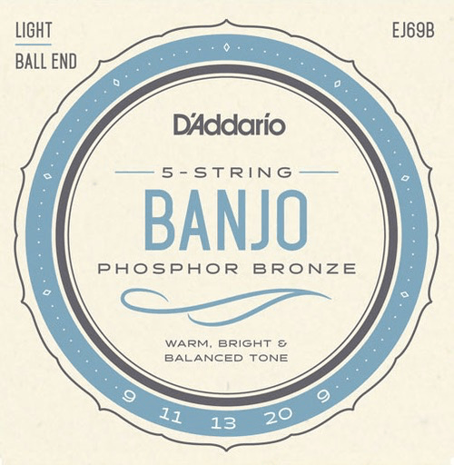 D'Addario 5-String Banjo String Set, Phosphor Bronze, EJ69B Light .009-.020 Ball-End - A Strings
