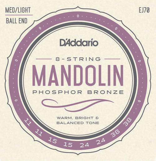 D'Addario Mandolin String Set, Phosphor Bronze, EJ70 Ball End .011-.038 - A Strings