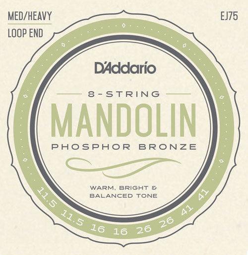 D'Addario Mandolin String Set, Phosphor Bronze, EJ75 Medium/Heavy .0115-.041 - A Strings