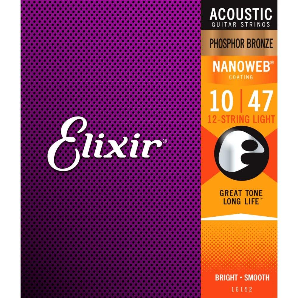 Elixir Nanoweb Coated 12-String Guitar String Set, Phosphor Bronze, .010-.047 - A Strings