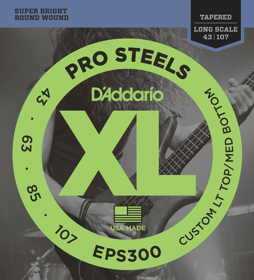 D'Addario ProSteels Bass Guitar String Set, EPS300 Tapered .043-.107 - A Strings
