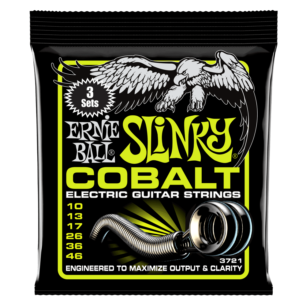 Ernie Ball 3-Pack Cobalt Electric Guitar String Set, Regular Slinky .010-.046 - A Strings