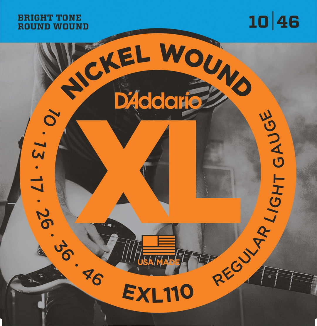 D'Addario XL Electric Guitar String Set, Nickel, EXL110 Regular Light .010-.046 - A Strings
