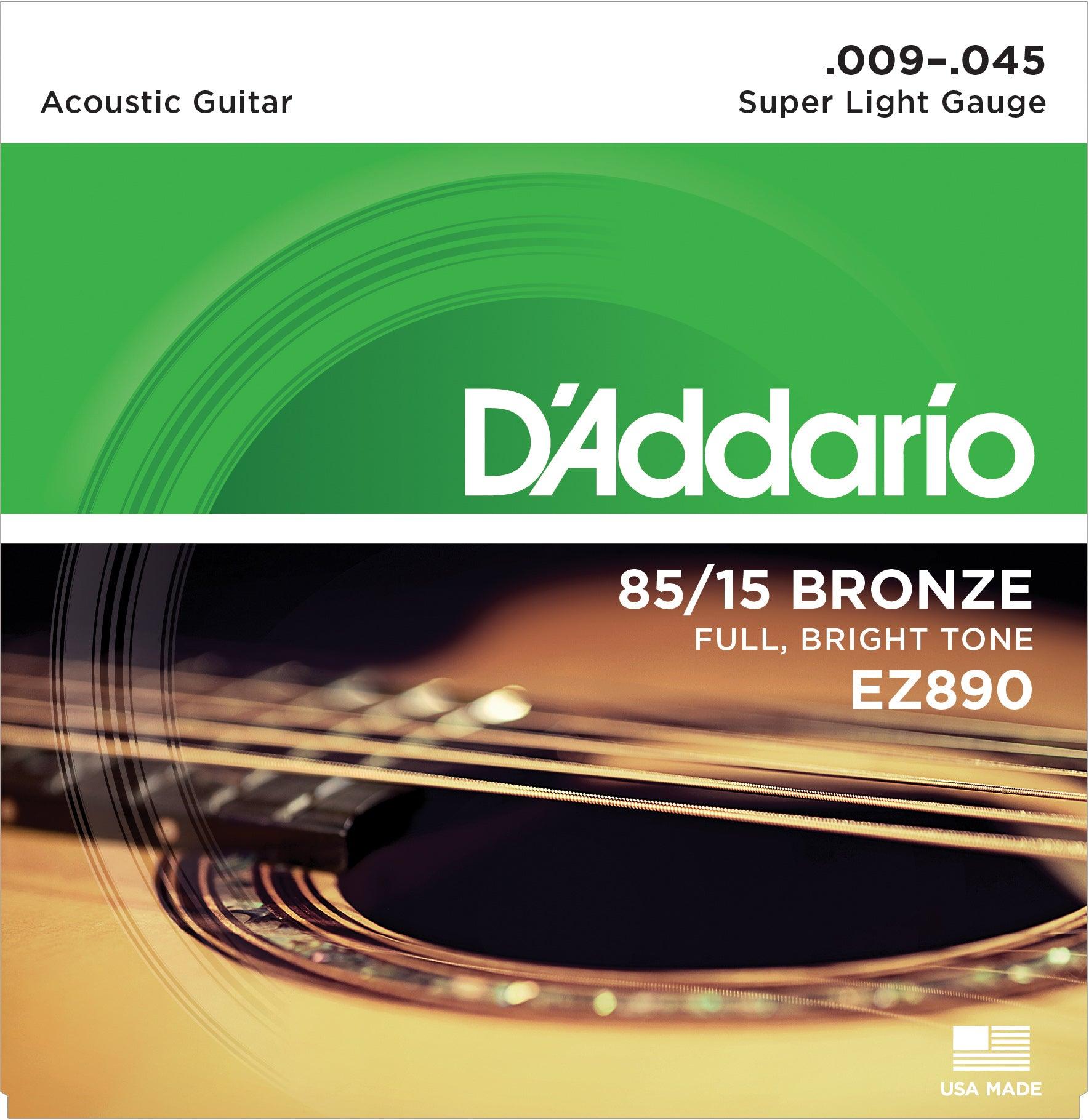 D Addario American Bronze Acoustic String Set 85 15 Bronze EZ890 Super Light .009 .045