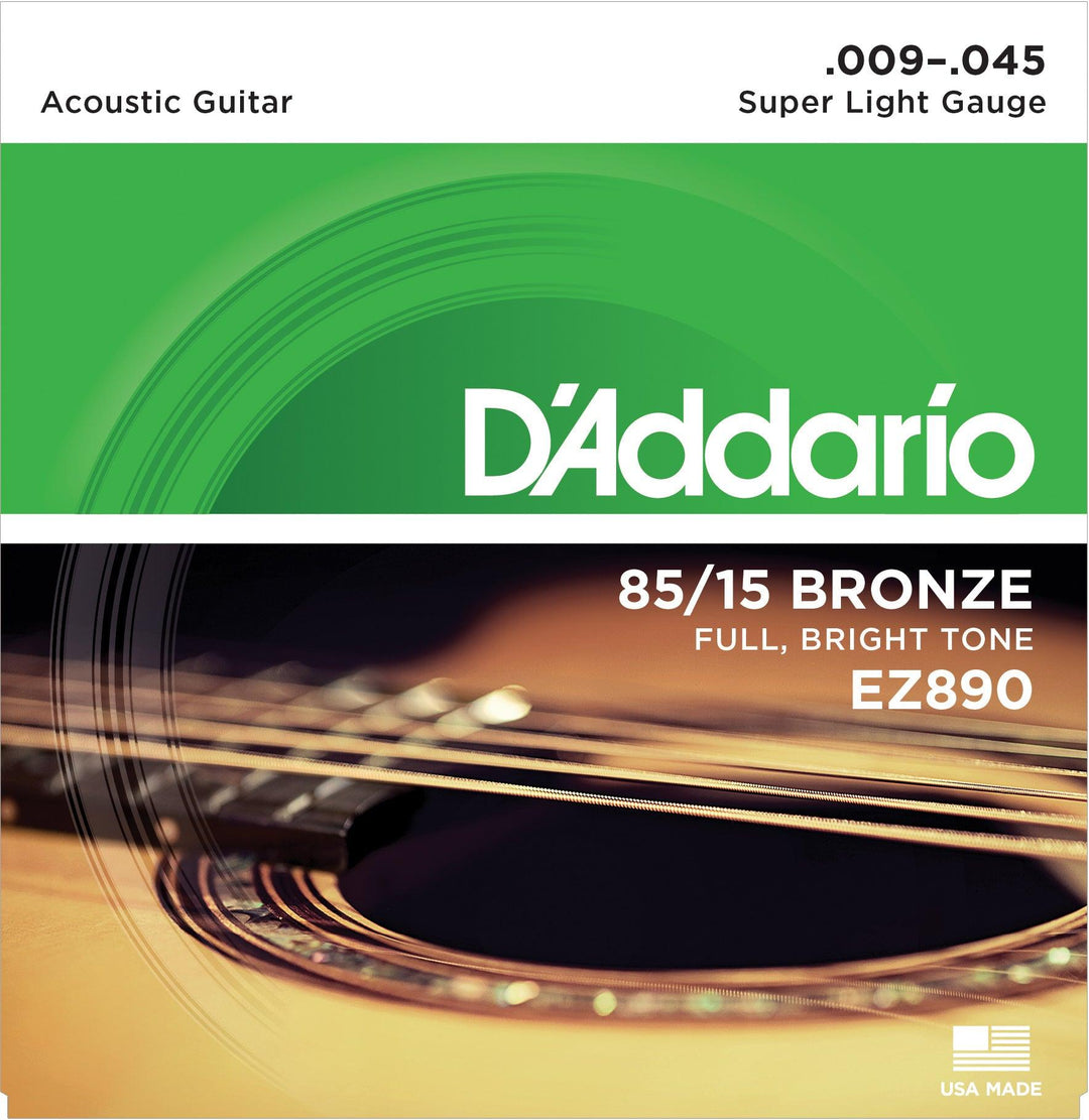 D'Addario American Bronze Acoustic String Set, 85/15 Bronze, EZ890 Super Light .009-.045 - A Strings