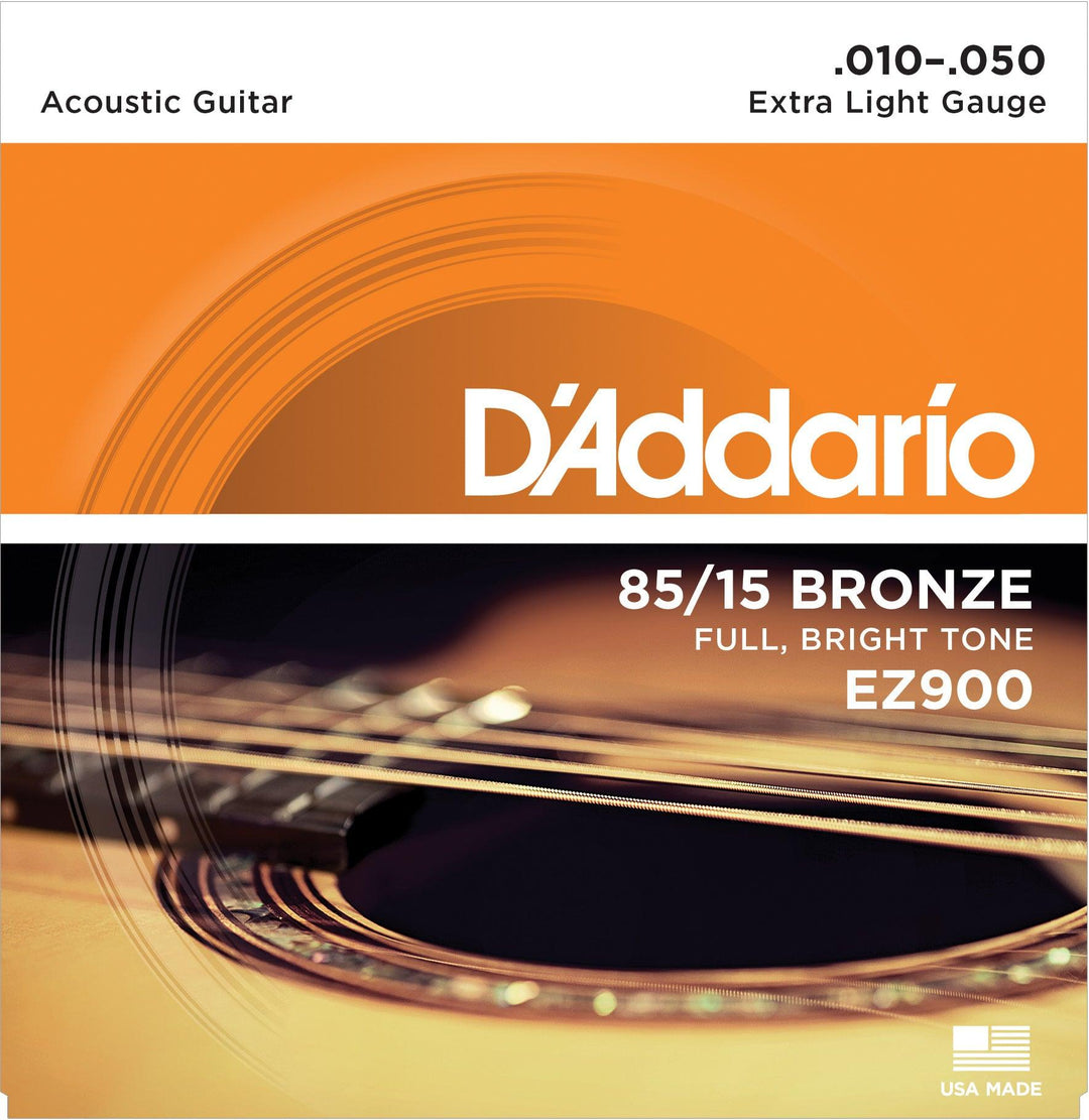 D'Addario American Bronze Acoustic String Set, 85/15 Bronze, EZ900 Extra Light .010-.050 - A Strings