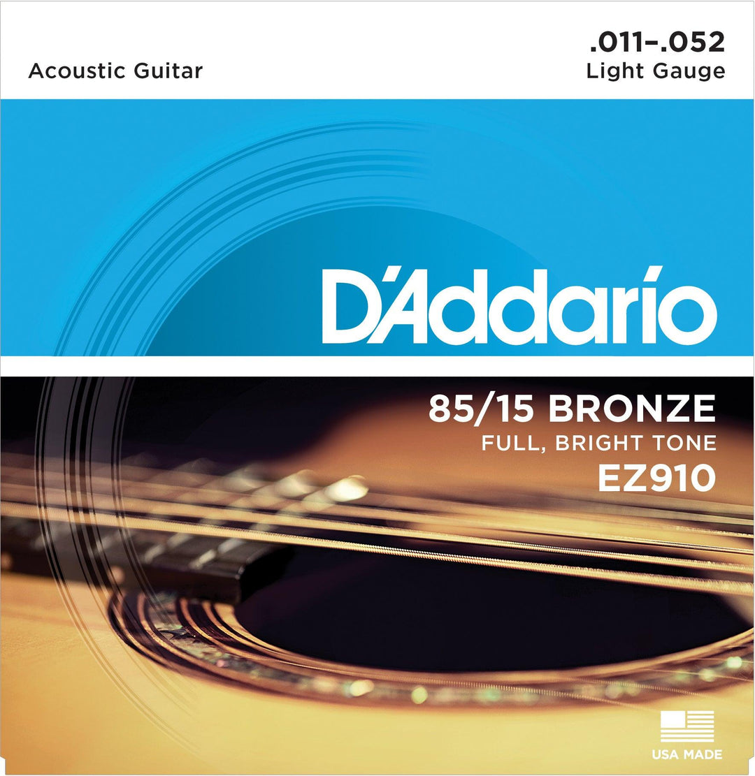 D'Addario American Bronze Acoustic String Set, 85/15 Bronze, EZ910 Light .011-.052 - A Strings