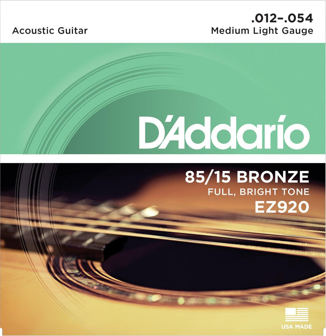 D'Addario American Bronze Acoustic String Set, 85/15 Bronze, EZ920 Medium Light .012-.054 - A Strings