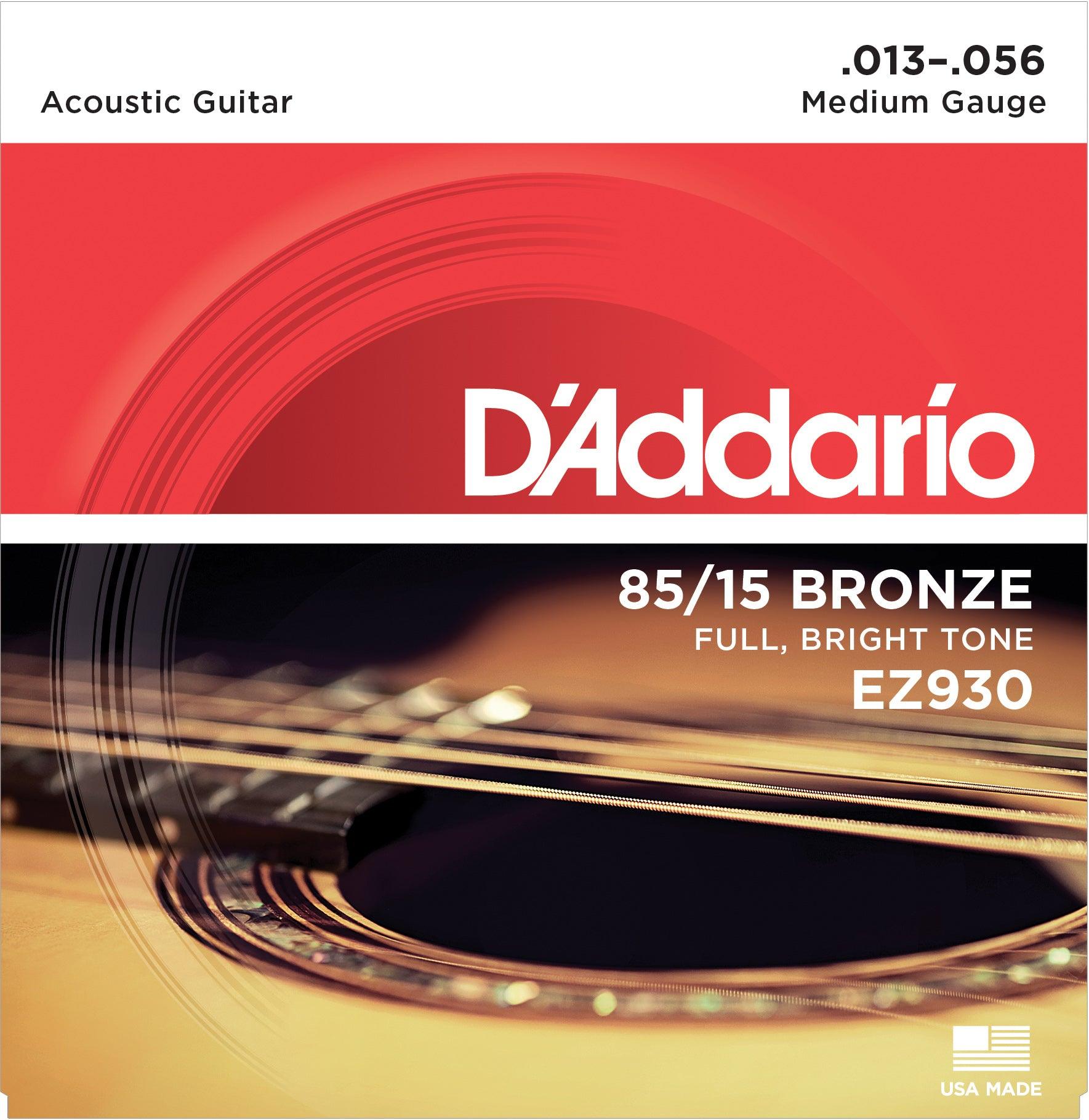 D Addario American Bronze Acoustic String Set 85 15 Bronze EZ930 Medium .013 .056