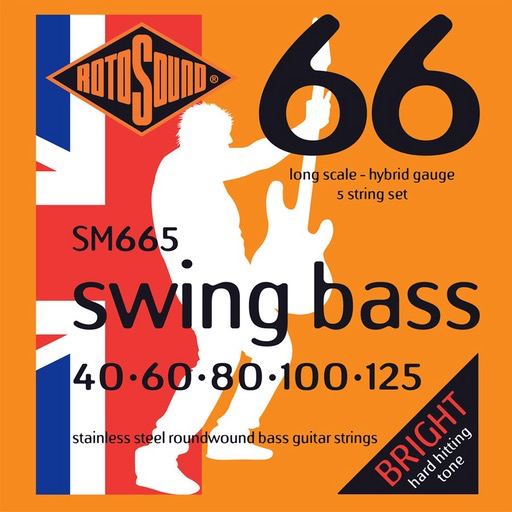 Rotosound SM665 Swing 5-String Bass Set, Stainless Steel, .040-.125