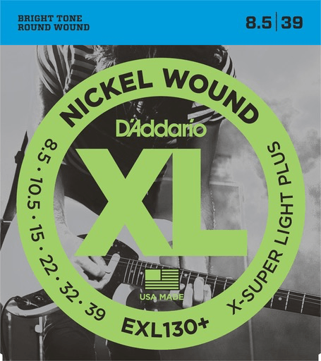 D'Addario XL Electric Guitar String Set, Nickel, EXL130+ X Super Light Plus .0085-.039 - A Strings