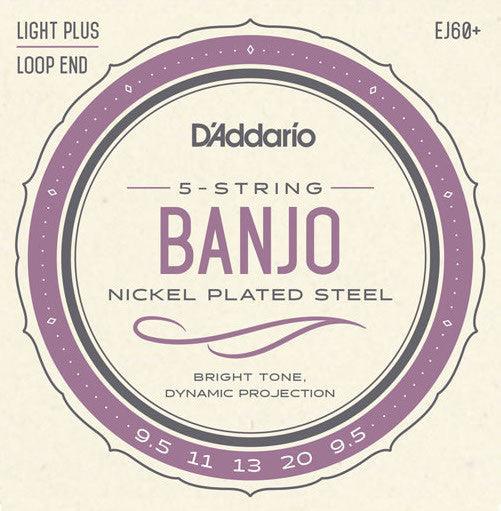 D'Addario EJ60+ 5-String Banjo String Set, Nickel, Loop End, .0095-.020 - A Strings